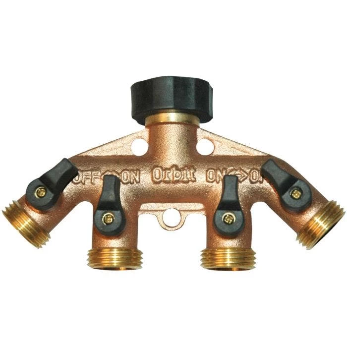 4-Way Brass Water Splitter/Shut Off Valve 3 4-Way Brass Water Splitter/Shut Off Valve