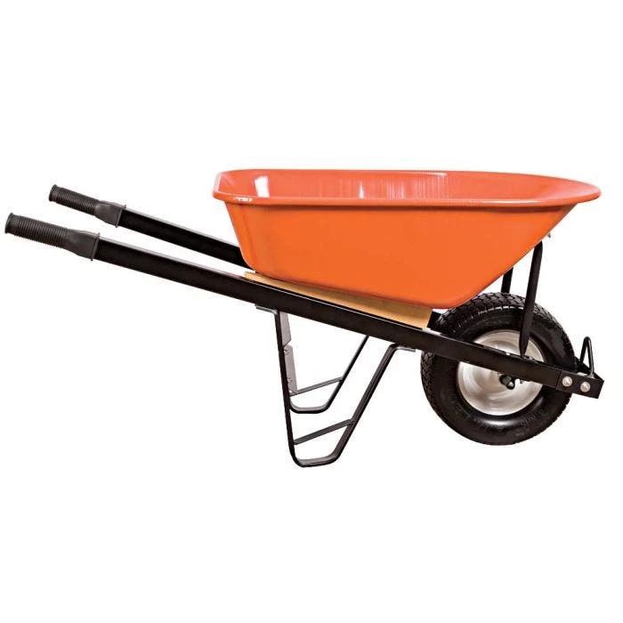 Leonard 6 Cubic Foot Orange Steel Tray Wheelbarrow With Steel Handles And Flat Free Tires 4 Leonard 6 Cubic Foot Orange Steel Tray Wheelbarrow With Steel Handles And Flat Free Tires - Image 2